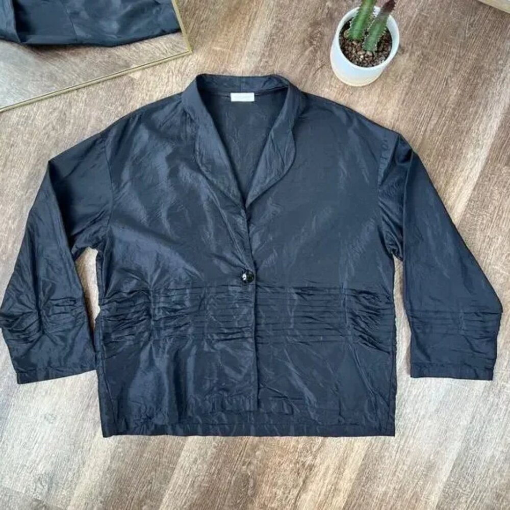 Krista Larson Womens 100% Silk Collar Button Front Blazer Jacket OS